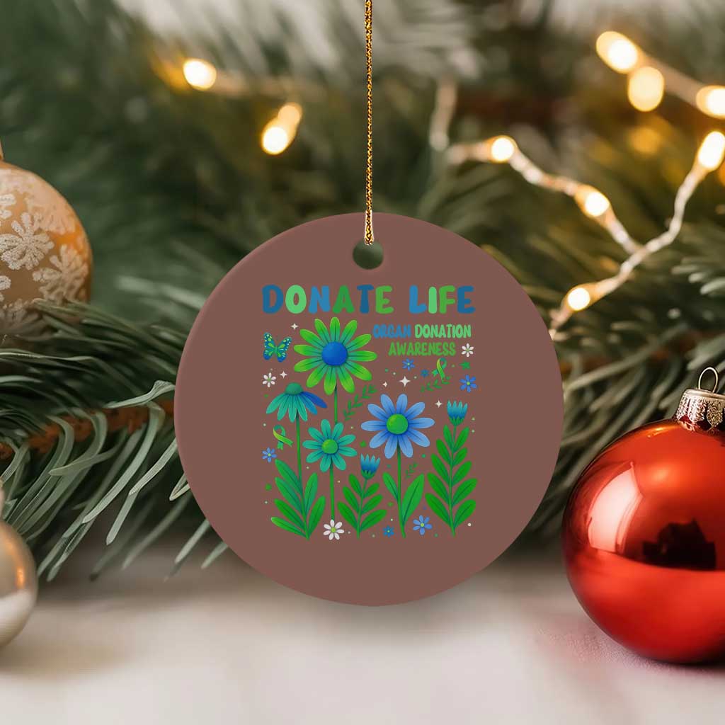 Organ Donation Awareness Ceramic Ornament Green Ribbon Donate Life Floral