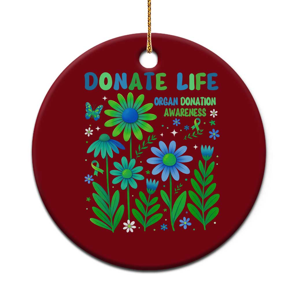 Organ Donation Awareness Ceramic Ornament Green Ribbon Donate Life Floral