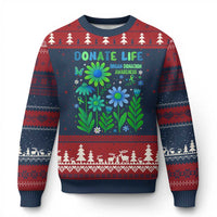 Organ Donation Awareness Ugly Christmas Sweater Green Ribbon Donate Life Floral