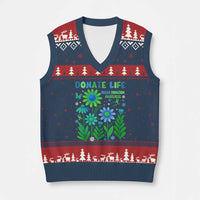 Organ Donation Awareness V-Neck Knit Sweater Vest Green Ribbon Donate Life Floral