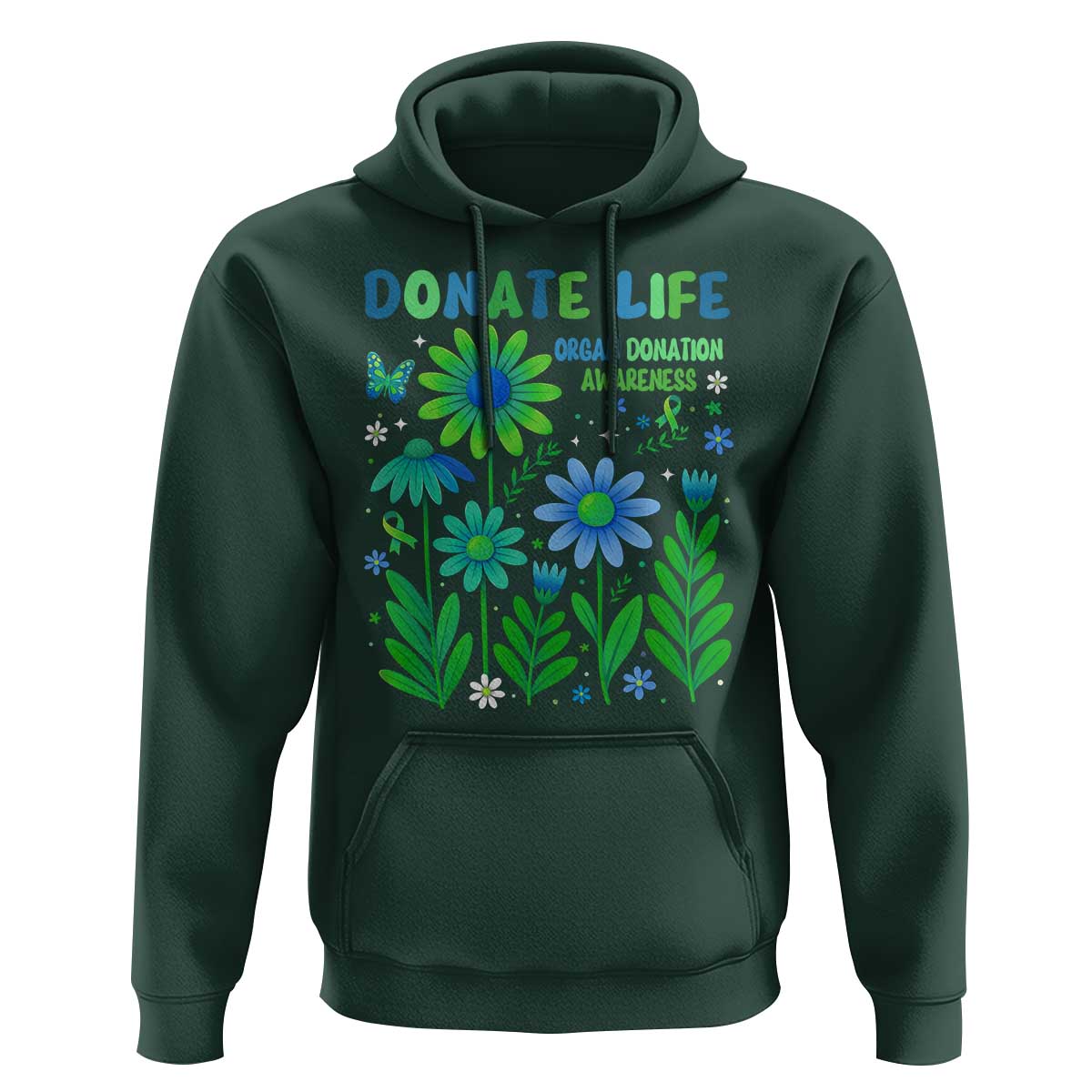 Organ Donation Awareness Hoodie Green Ribbon Donate Life Floral