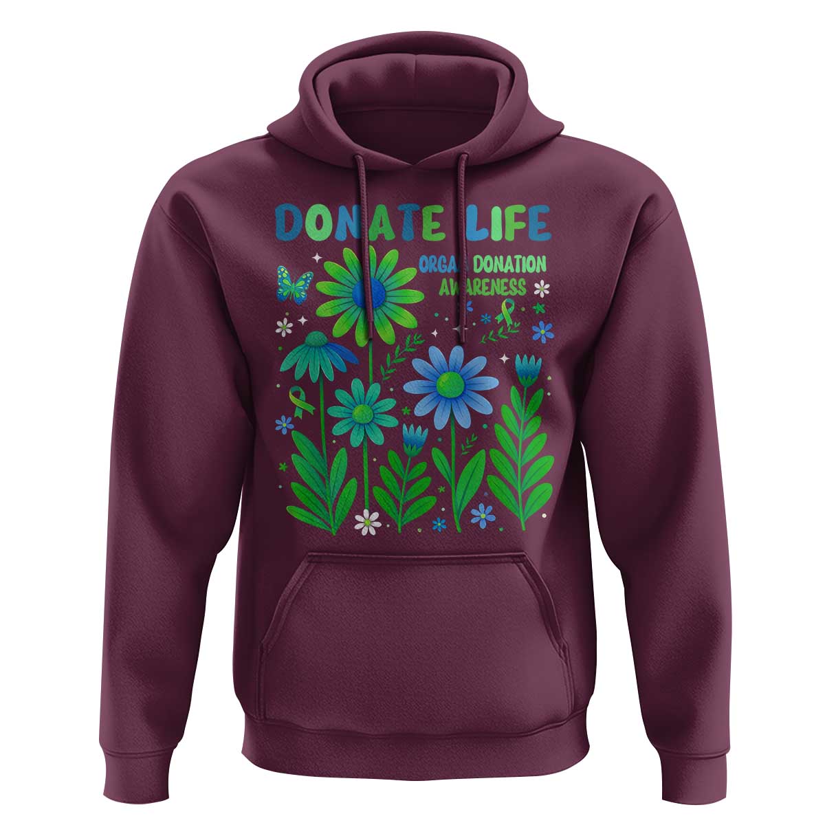 Organ Donation Awareness Hoodie Green Ribbon Donate Life Floral