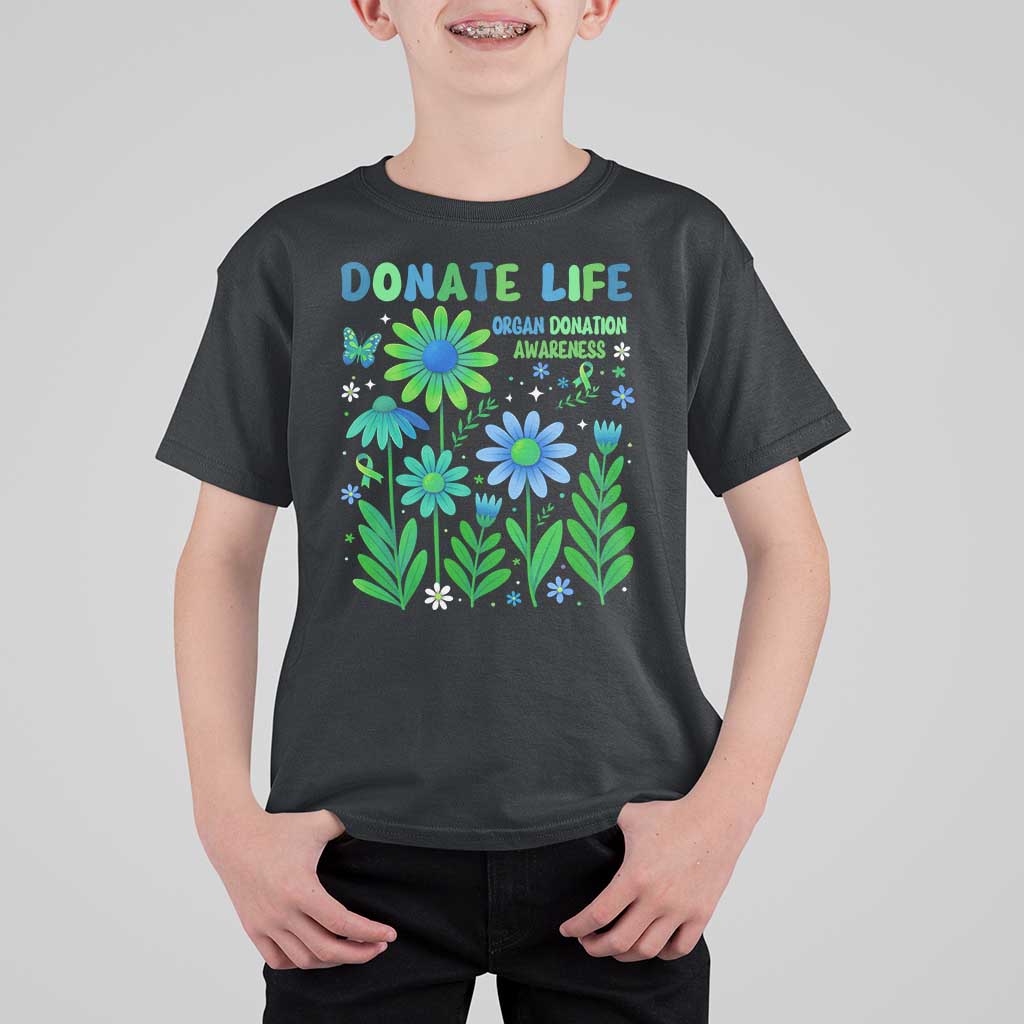 Organ Donation Awareness T Shirt For Kid Green Ribbon Donate Life Floral
