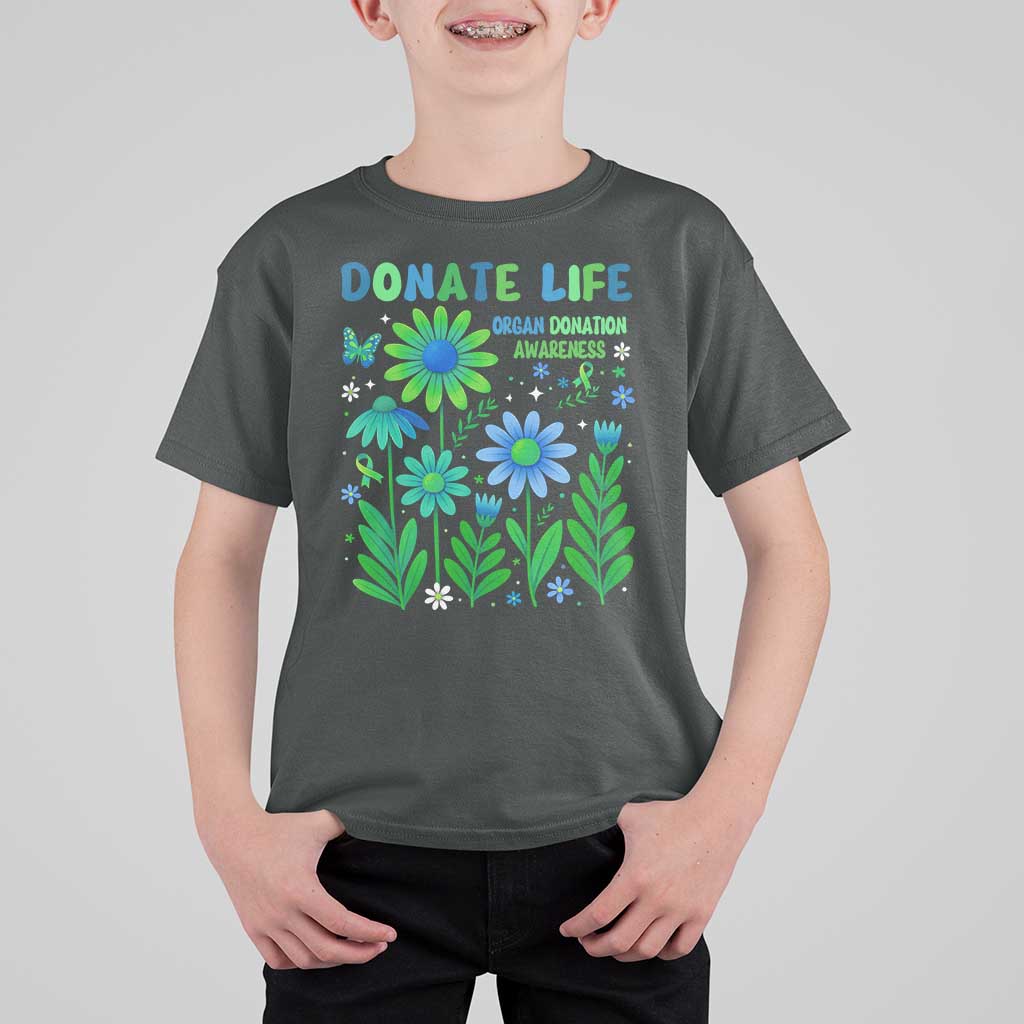 Organ Donation Awareness T Shirt For Kid Green Ribbon Donate Life Floral