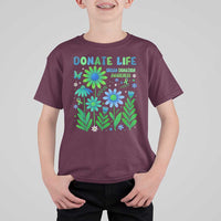 Organ Donation Awareness T Shirt For Kid Green Ribbon Donate Life Floral