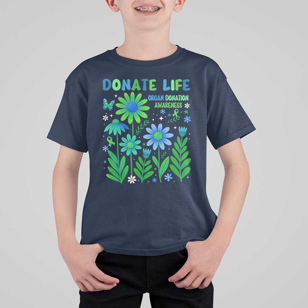Organ Donation Awareness T Shirt For Kid Green Ribbon Donate Life Floral