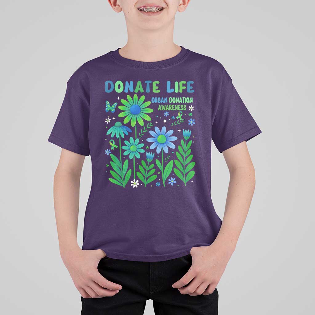 Organ Donation Awareness T Shirt For Kid Green Ribbon Donate Life Floral