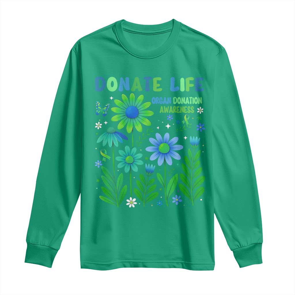Organ Donation Awareness Long Sleeve Shirt Green Ribbon Donate Life Floral