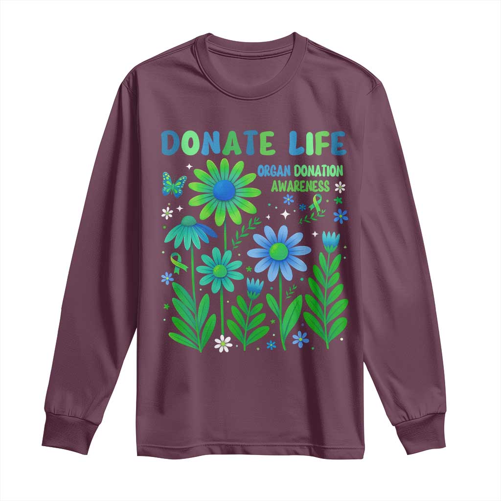 Organ Donation Awareness Long Sleeve Shirt Green Ribbon Donate Life Floral