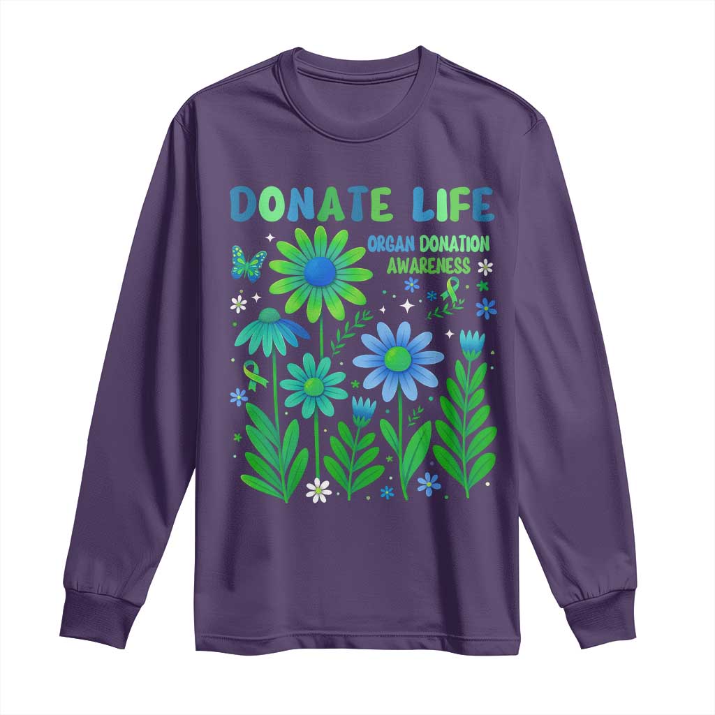Organ Donation Awareness Long Sleeve Shirt Green Ribbon Donate Life Floral