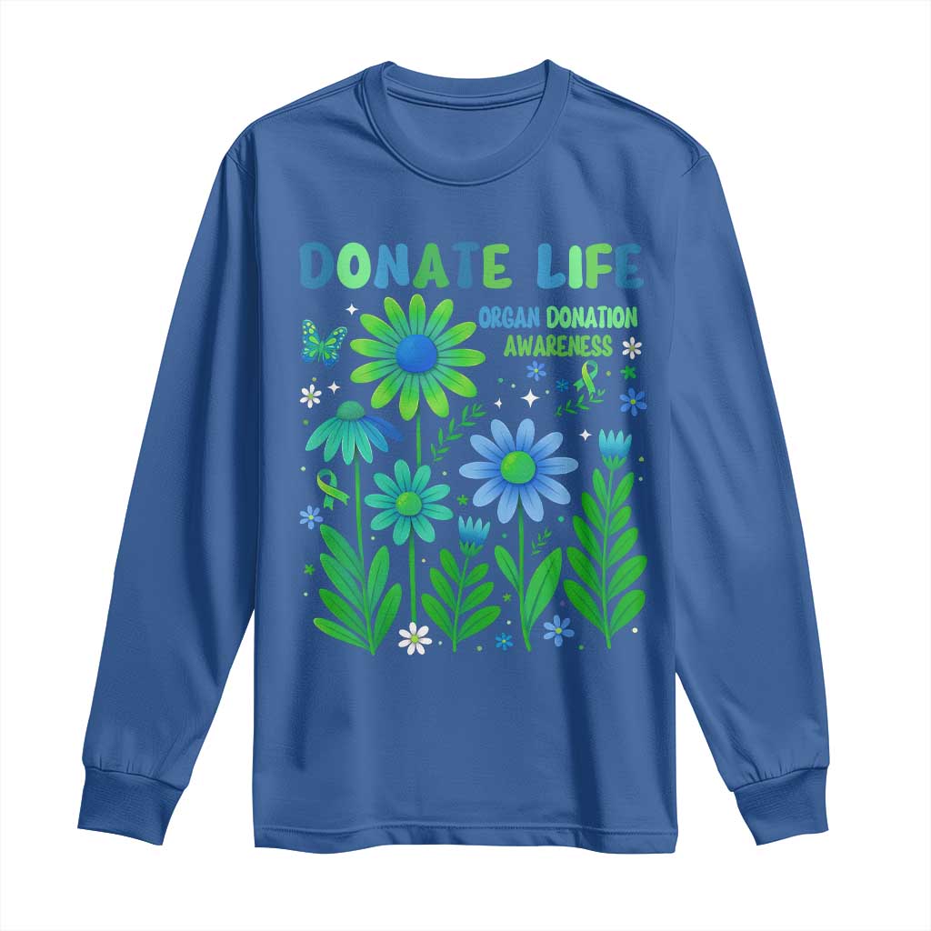 Organ Donation Awareness Long Sleeve Shirt Green Ribbon Donate Life Floral
