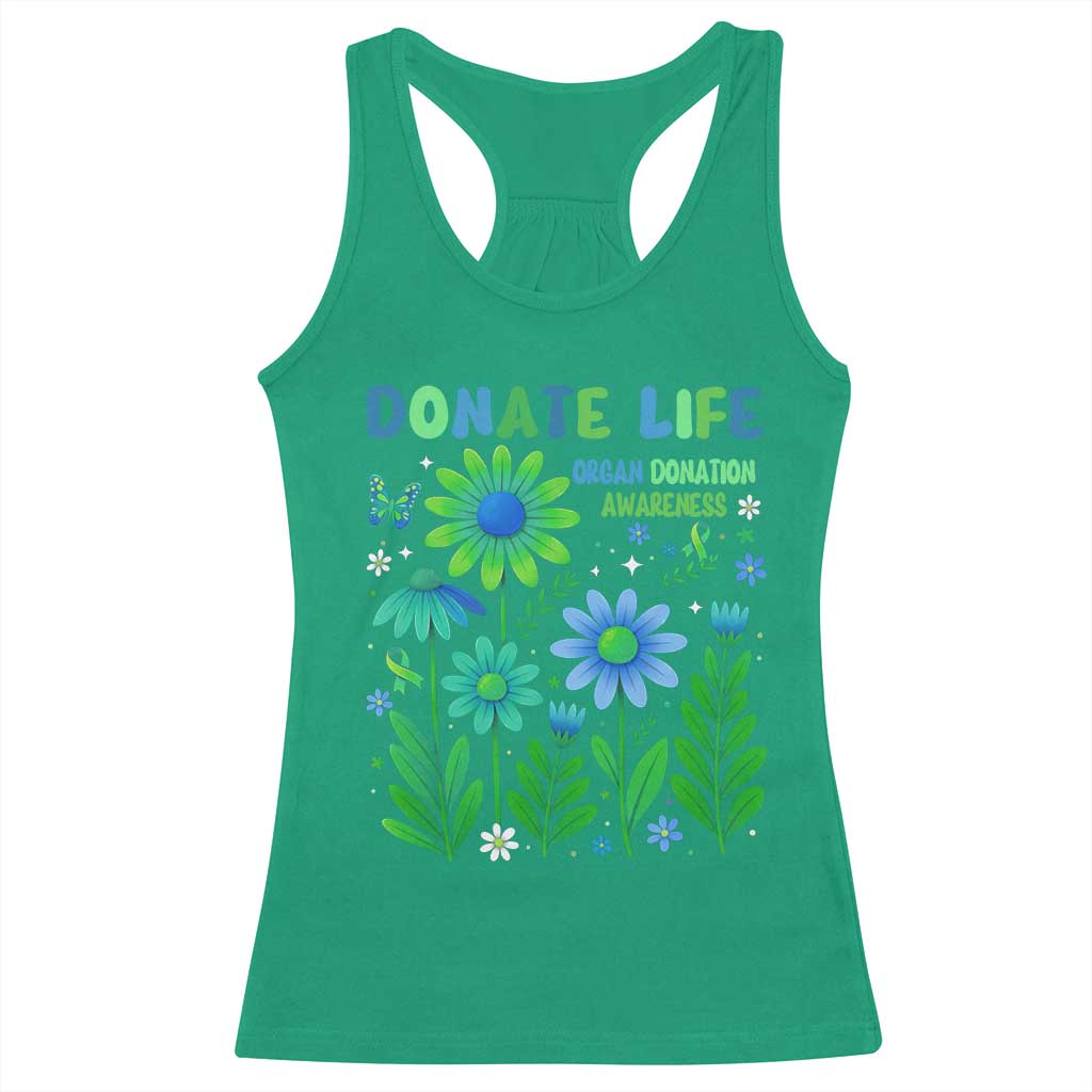 Organ Donation Awareness Racerback Tank Top Green Ribbon Donate Life Floral