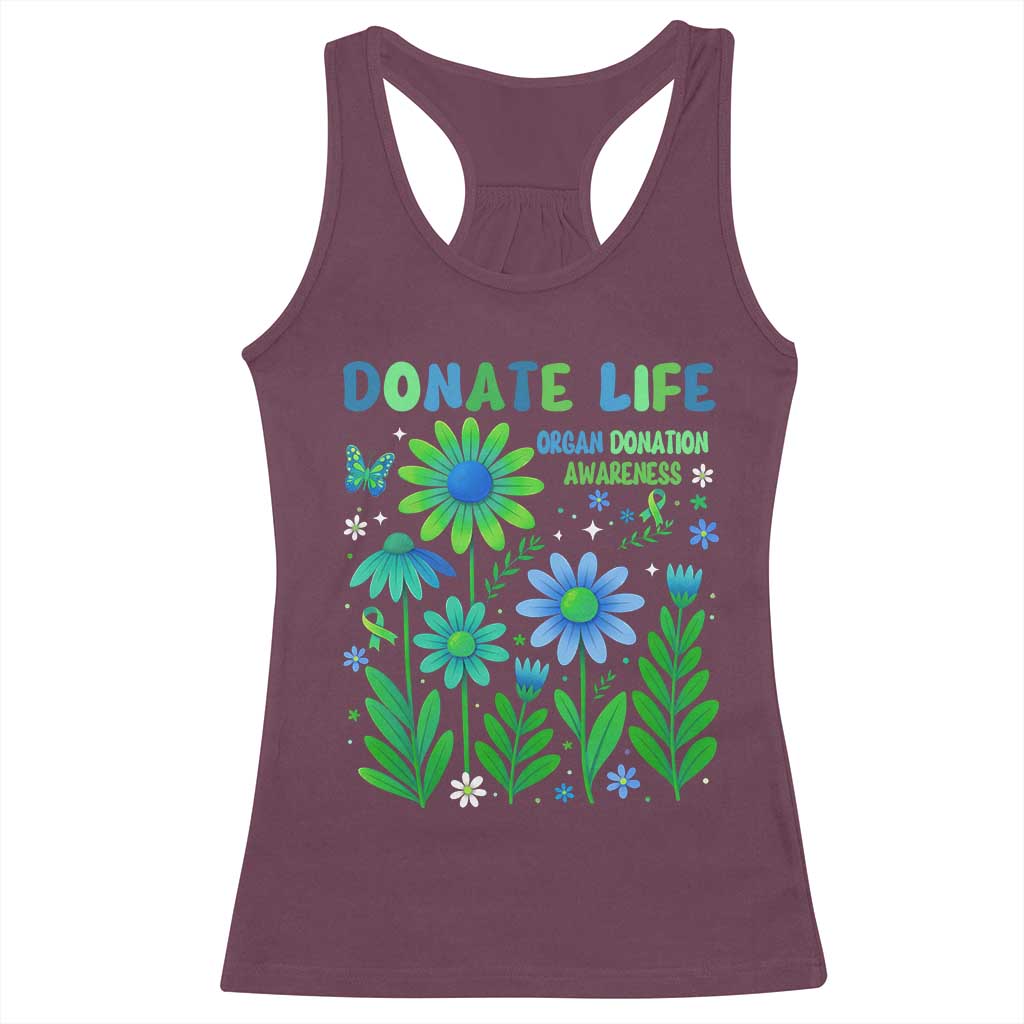 Organ Donation Awareness Racerback Tank Top Green Ribbon Donate Life Floral