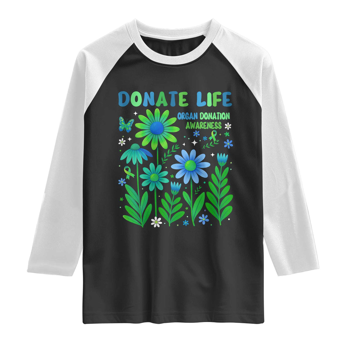 Organ Donation Awareness Raglan Shirt Green Ribbon Donate Life Floral