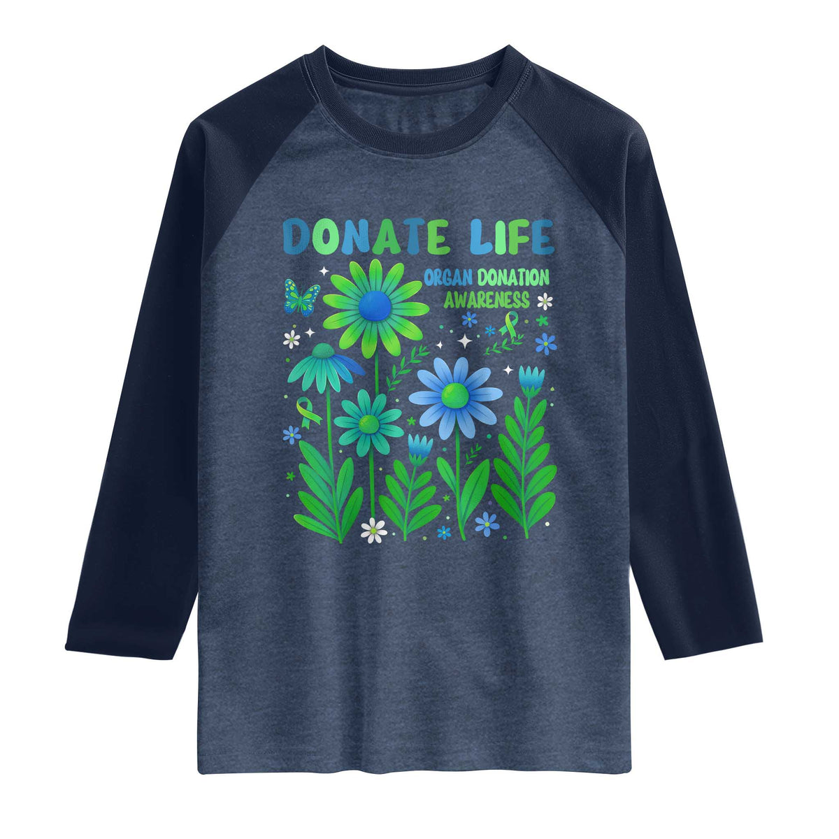 Organ Donation Awareness Raglan Shirt Green Ribbon Donate Life Floral