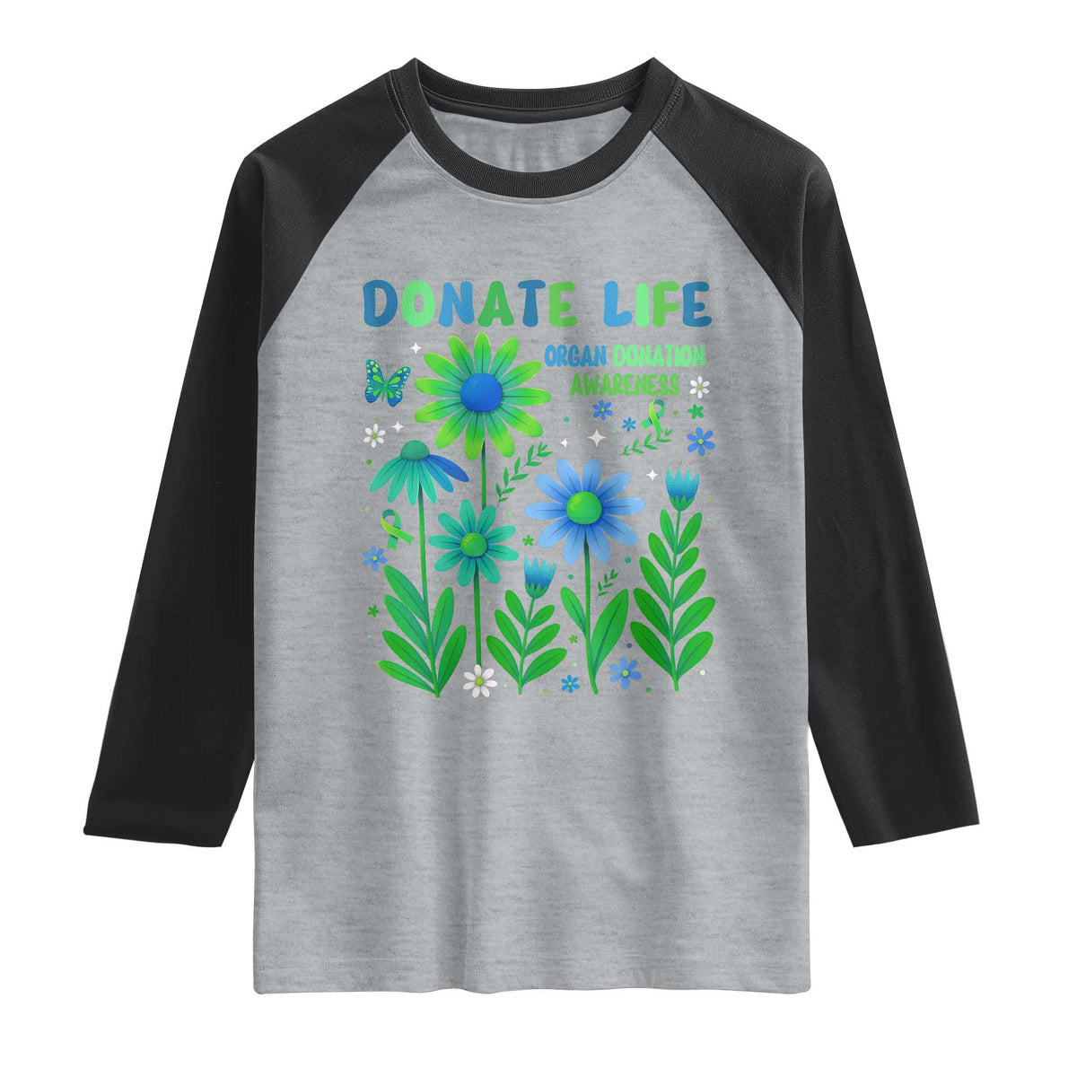 Organ Donation Awareness Raglan Shirt Green Ribbon Donate Life Floral