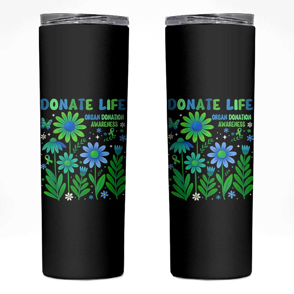 Organ Donation Awareness Skinny Tumbler Green Ribbon Donate Life Floral
