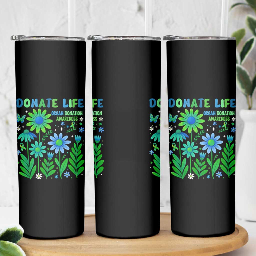 Organ Donation Awareness Skinny Tumbler Green Ribbon Donate Life Floral