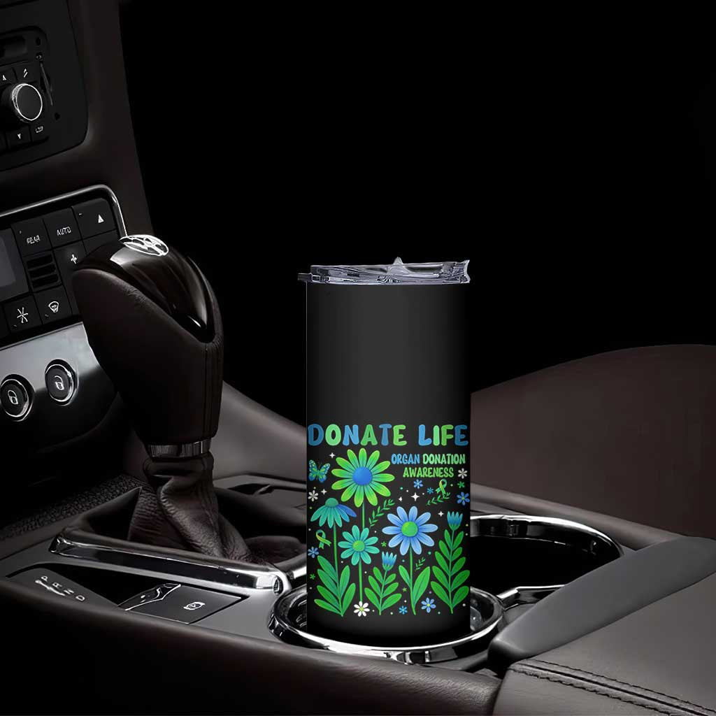 Organ Donation Awareness Skinny Tumbler Green Ribbon Donate Life Floral