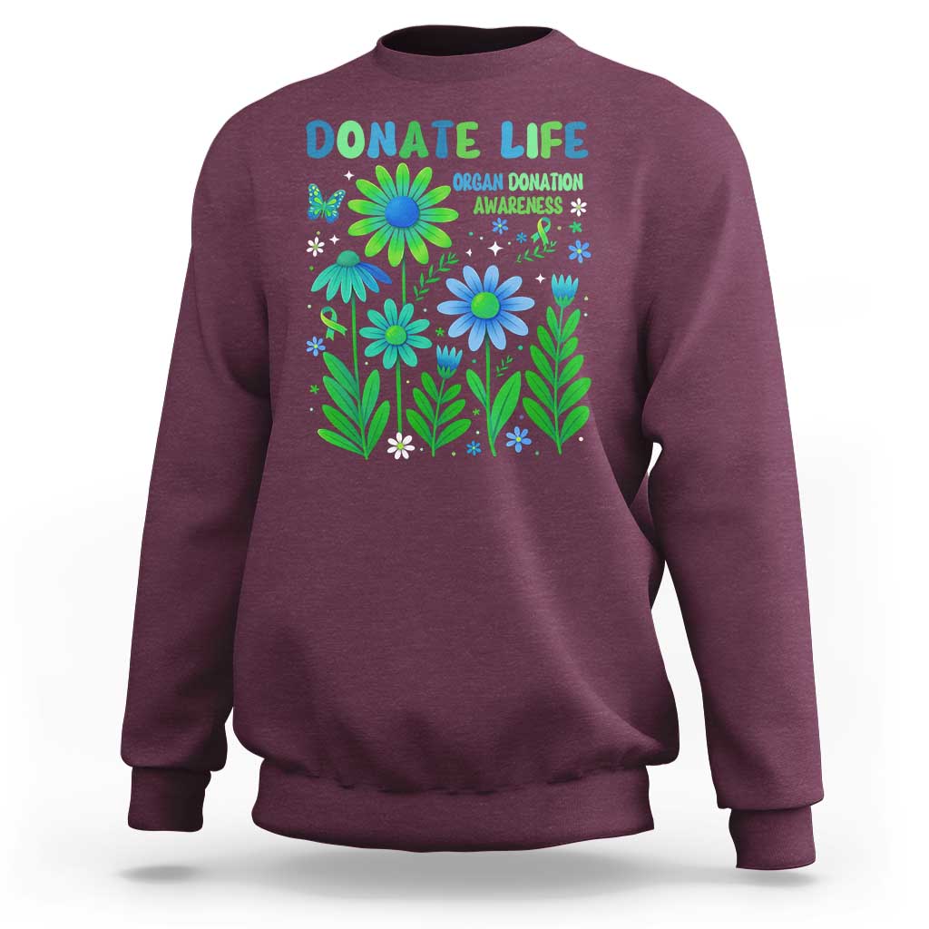 Organ Donation Awareness Sweatshirt Green Ribbon Donate Life Floral