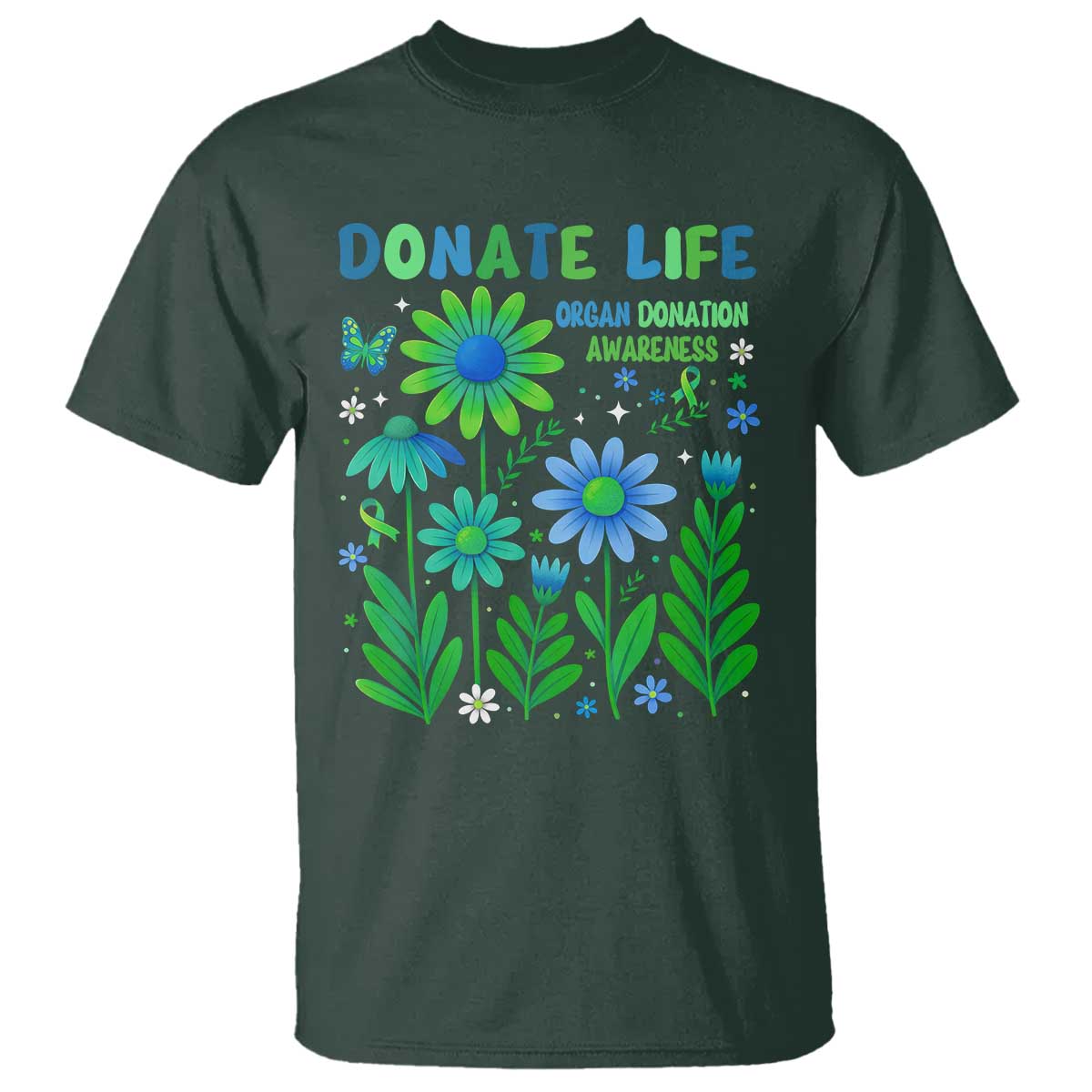 Organ Donation Awareness T Shirt Green Ribbon Donate Life Floral