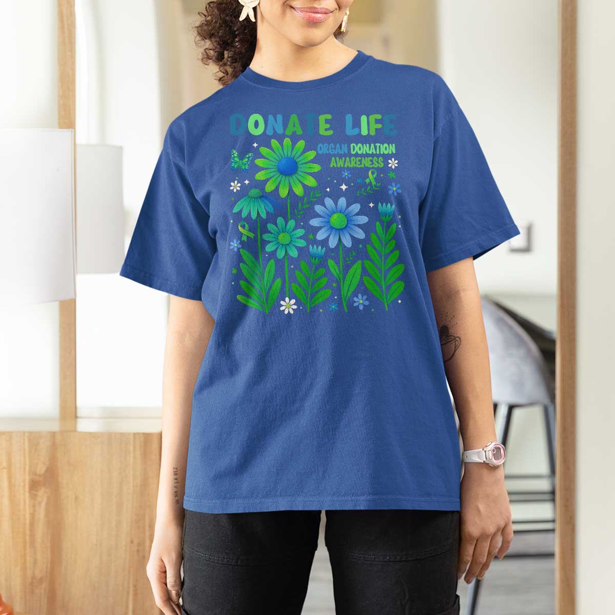 Organ Donation Awareness T Shirt For Women Green Ribbon Donate Life Floral