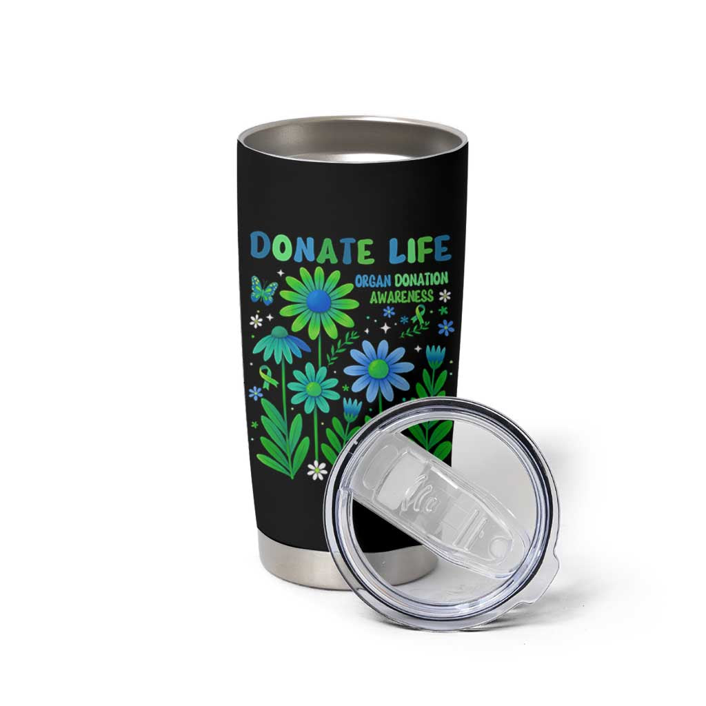 Organ Donation Awareness Tumbler Cup Green Ribbon Donate Life Floral