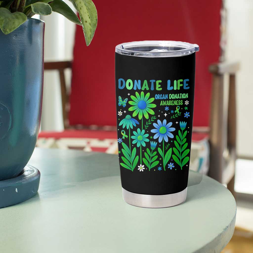 Organ Donation Awareness Tumbler Cup Green Ribbon Donate Life Floral