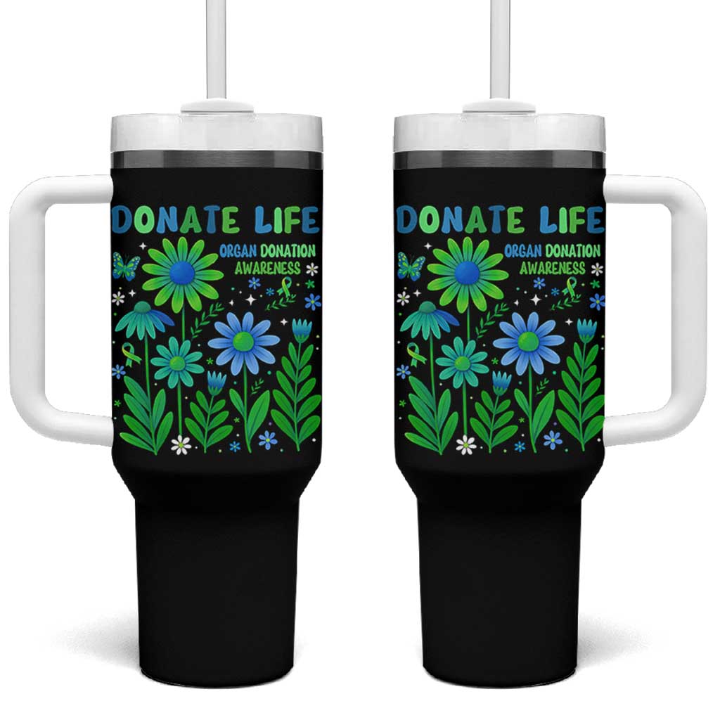 Organ Donation Awareness Tumbler With Handle Green Ribbon Donate Life Floral