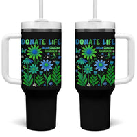 Organ Donation Awareness Tumbler With Handle Green Ribbon Donate Life Floral