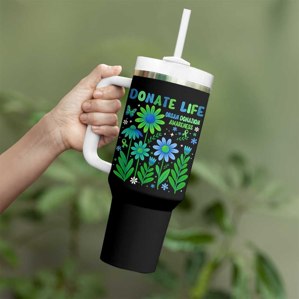 Organ Donation Awareness Tumbler With Handle Green Ribbon Donate Life Floral
