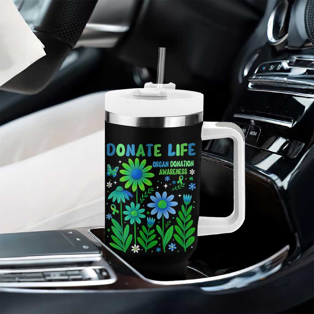Organ Donation Awareness Tumbler With Handle Green Ribbon Donate Life Floral