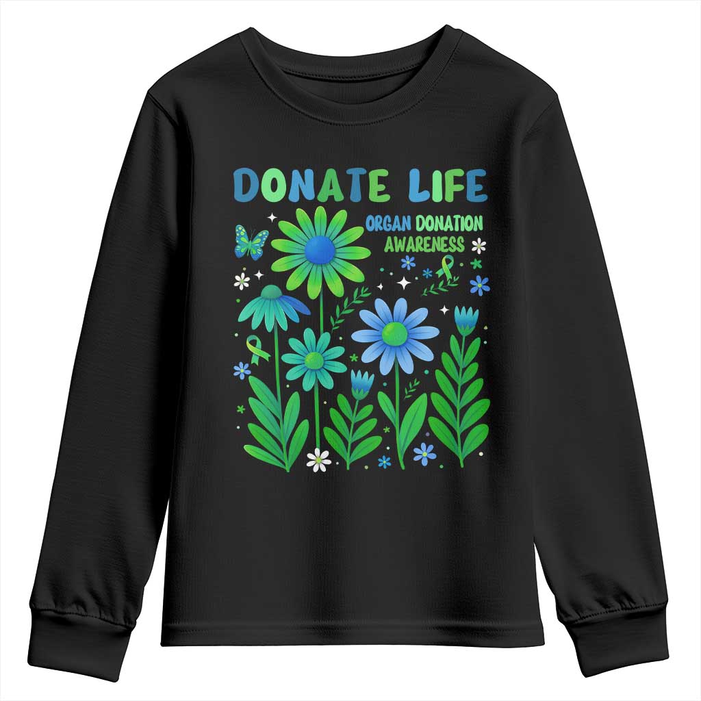Organ Donation Awareness Youth Sweatshirt Green Ribbon Donate Life Floral
