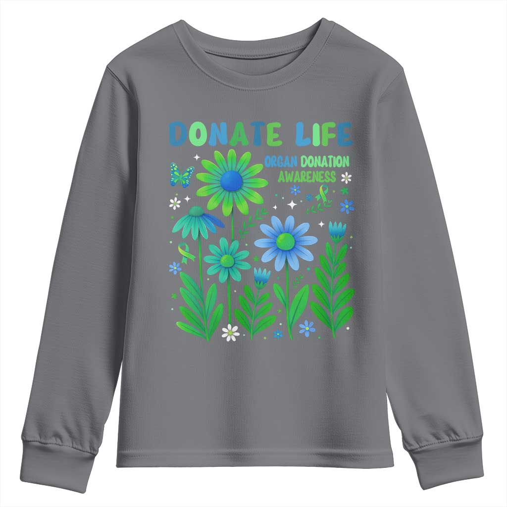 Organ Donation Awareness Youth Sweatshirt Green Ribbon Donate Life Floral