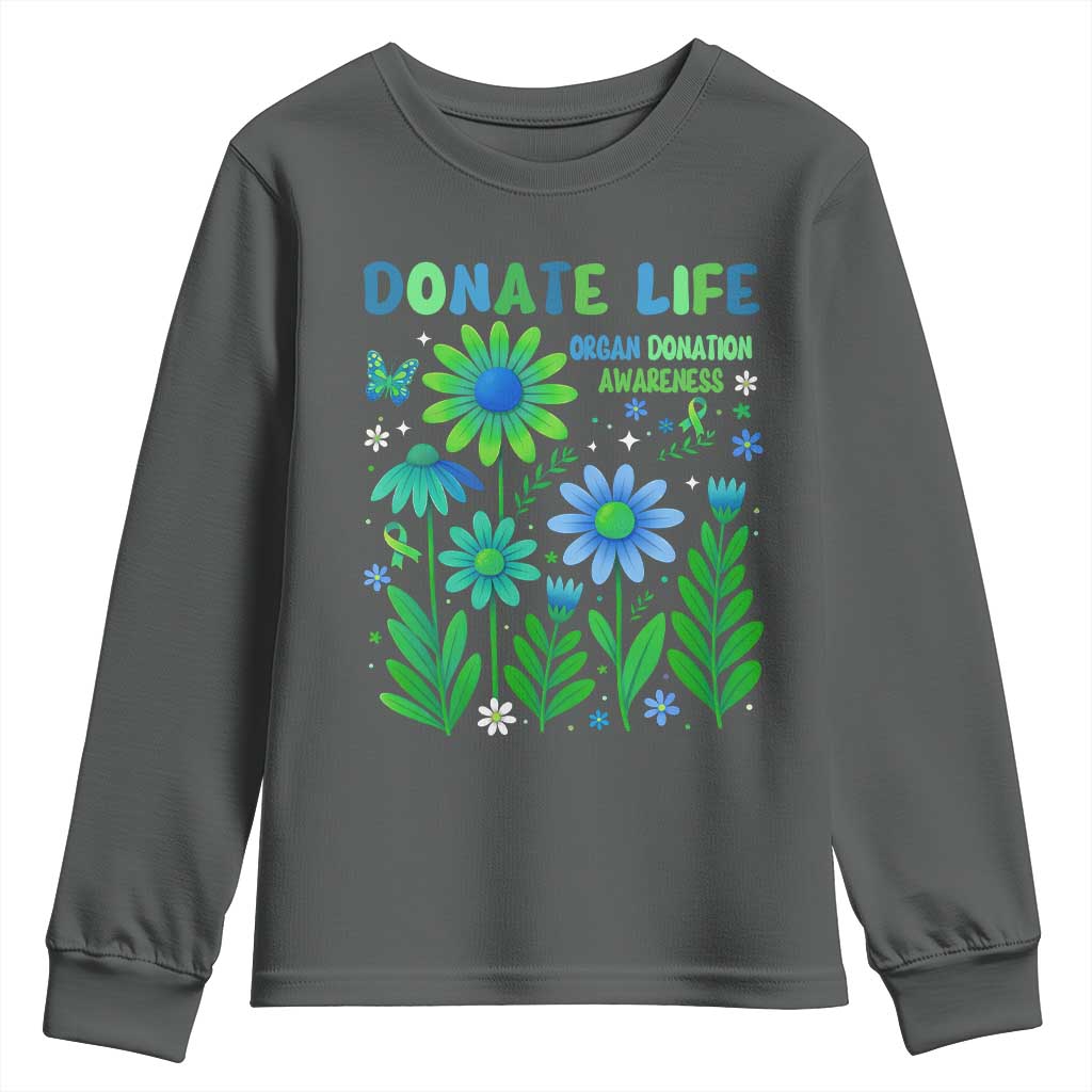 Organ Donation Awareness Youth Sweatshirt Green Ribbon Donate Life Floral