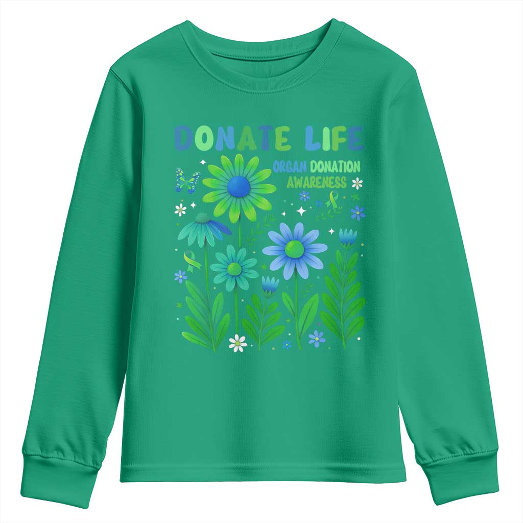 Organ Donation Awareness Youth Sweatshirt Green Ribbon Donate Life Floral