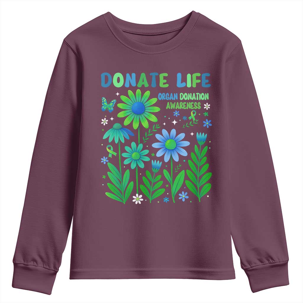 Organ Donation Awareness Youth Sweatshirt Green Ribbon Donate Life Floral