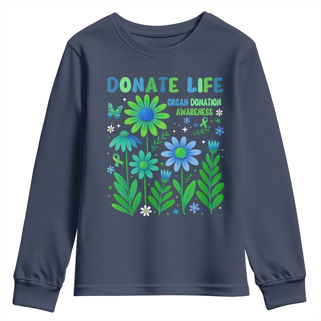 Organ Donation Awareness Youth Sweatshirt Green Ribbon Donate Life Floral