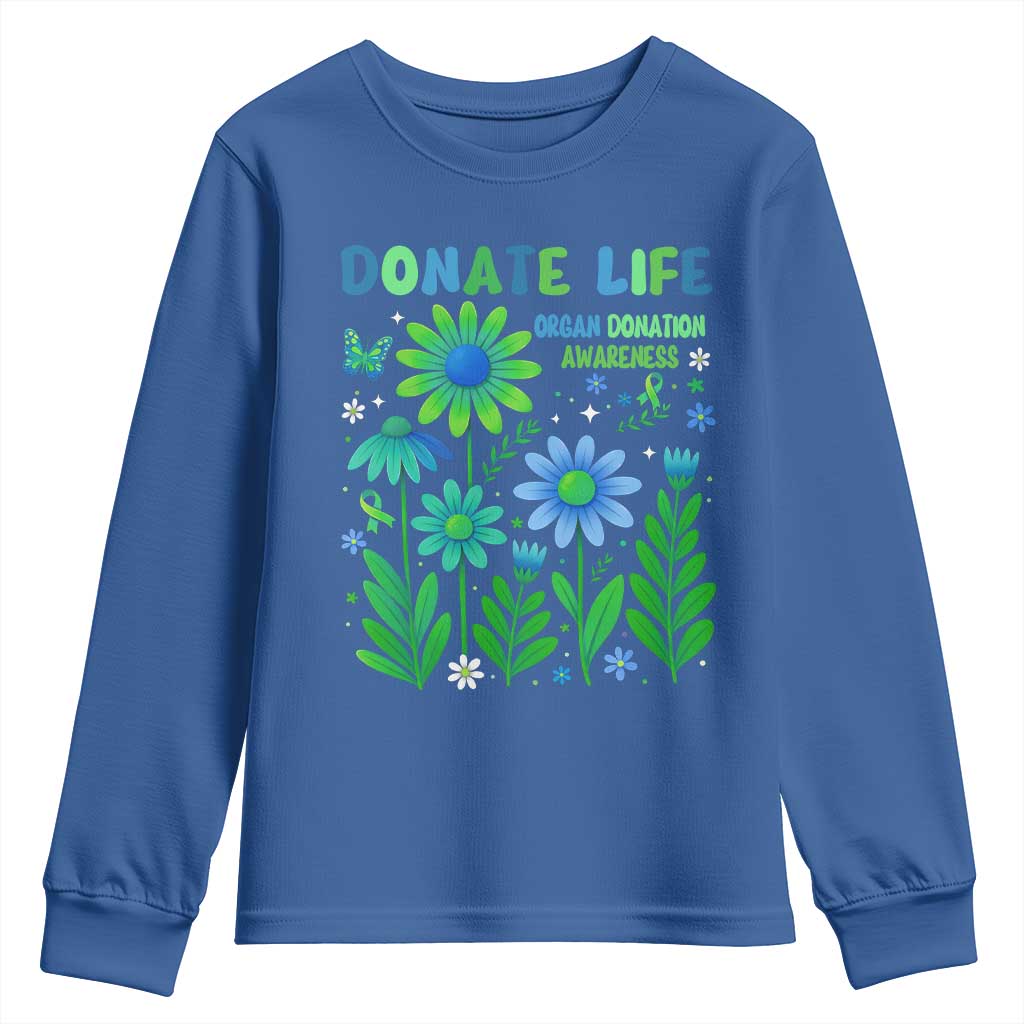 Organ Donation Awareness Youth Sweatshirt Green Ribbon Donate Life Floral
