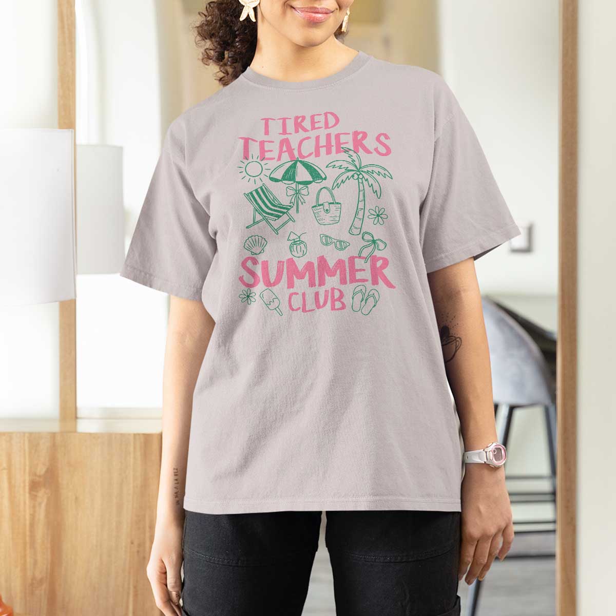 Tired Teachers Summer Club T Shirt For Women Funny Retro Teacher Summer Vacation