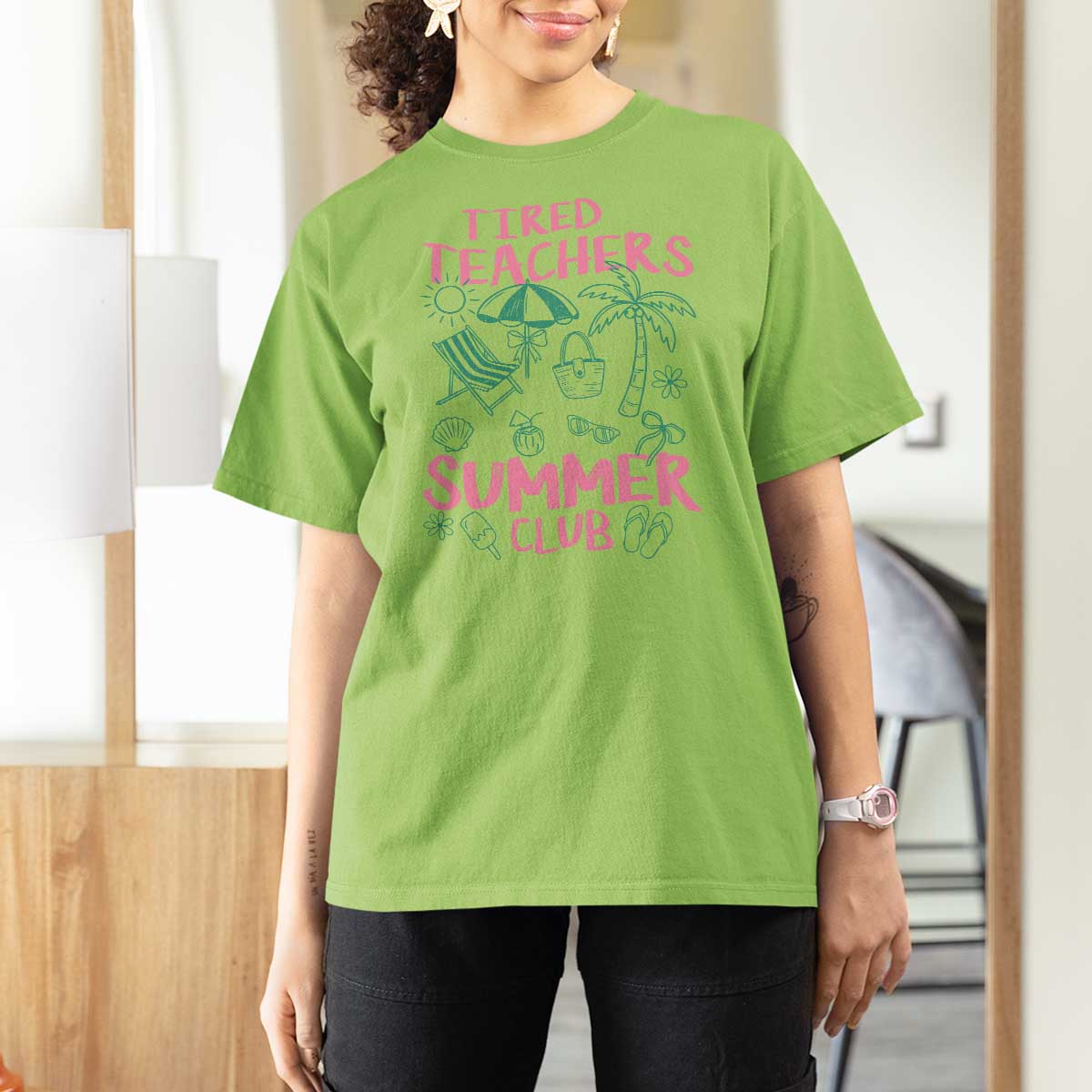 Tired Teachers Summer Club T Shirt For Women Funny Retro Teacher Summer Vacation