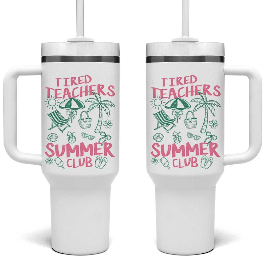 Tired Teachers Summer Club Tumbler With Handle Funny Retro Teacher Summer Vacation