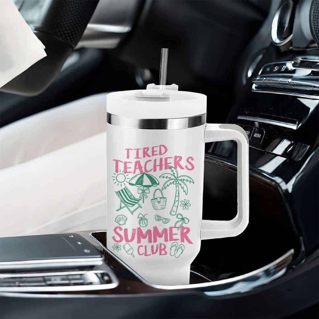 Tired Teachers Summer Club Tumbler With Handle Funny Retro Teacher Summer Vacation