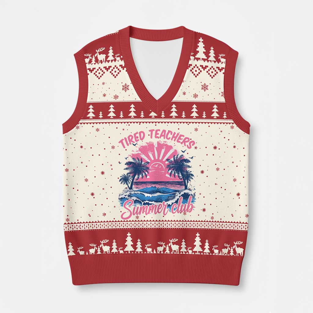 Tired Teachers Summer Club V-Neck Knit Sweater Vest Retro Mama Summer Beach Vacation Gift