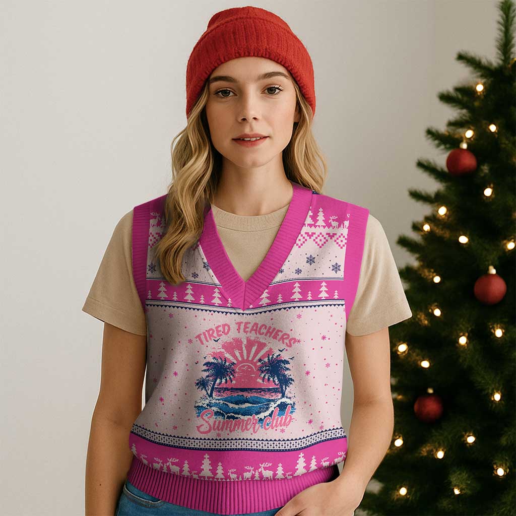 Tired Teachers Summer Club V-Neck Knit Sweater Vest Retro Mama Summer Beach Vacation Gift