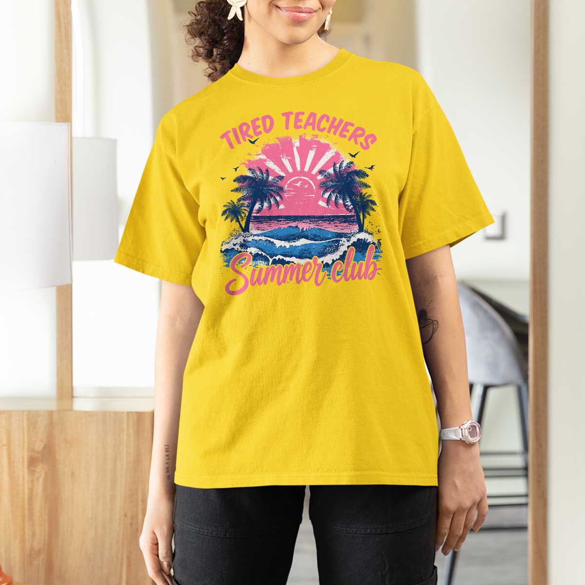 Tired Teachers Summer Club T Shirt For Women Retro Mama Summer Beach Vacation Gift