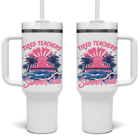 Tired Teachers Summer Club Tumbler With Handle Retro Mama Summer Beach Vacation Gift