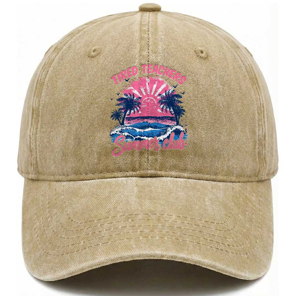 Tired Teachers Summer Club Washed Cotton Baseball Cap Retro Mama Summer Beach Vacation Gift