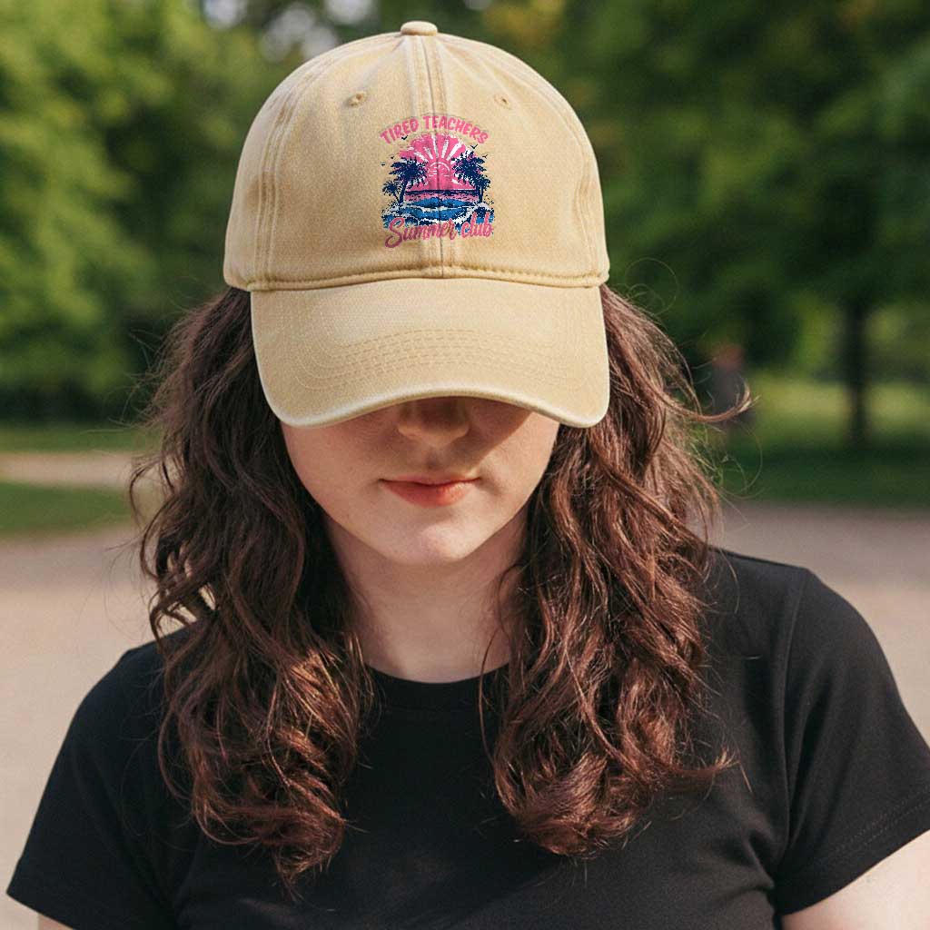 Tired Teachers Summer Club Washed Cotton Baseball Cap Retro Mama Summer Beach Vacation Gift