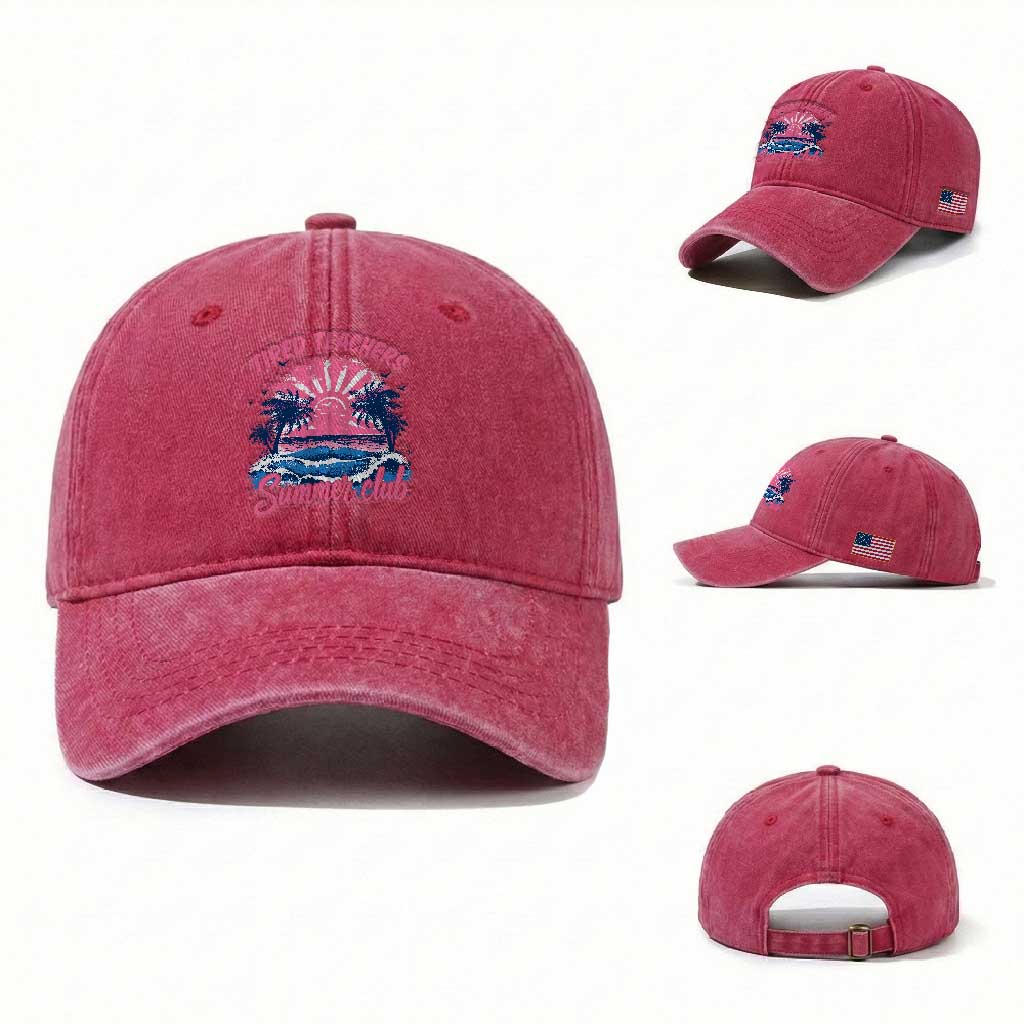 Tired Teachers Summer Club Washed Cotton Baseball Cap Retro Mama Summer Beach Vacation Gift